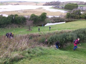 The field trip stopped at the Norman motte, The Mound of Down.